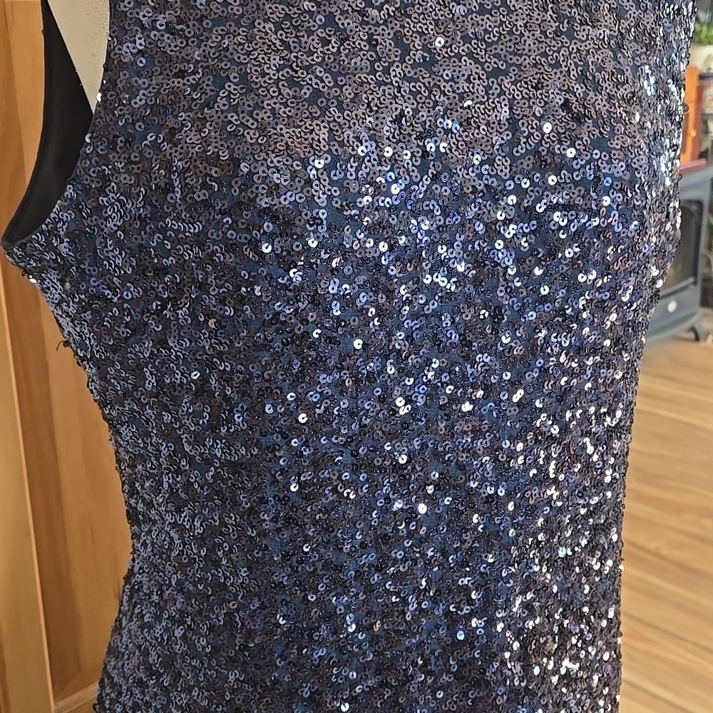 Badgley Mischka Sequin Cocktail Dress Navy Womens Size 14 - Picture 2 of 10